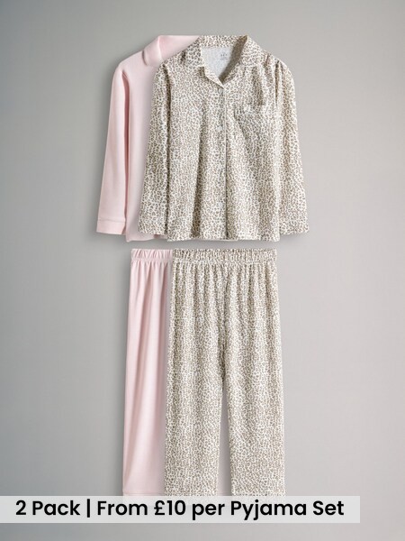 Pink/Cream 2 Pack Long Sleeve Viscose Jersey Pyjamas (H98609) | £20 - £25