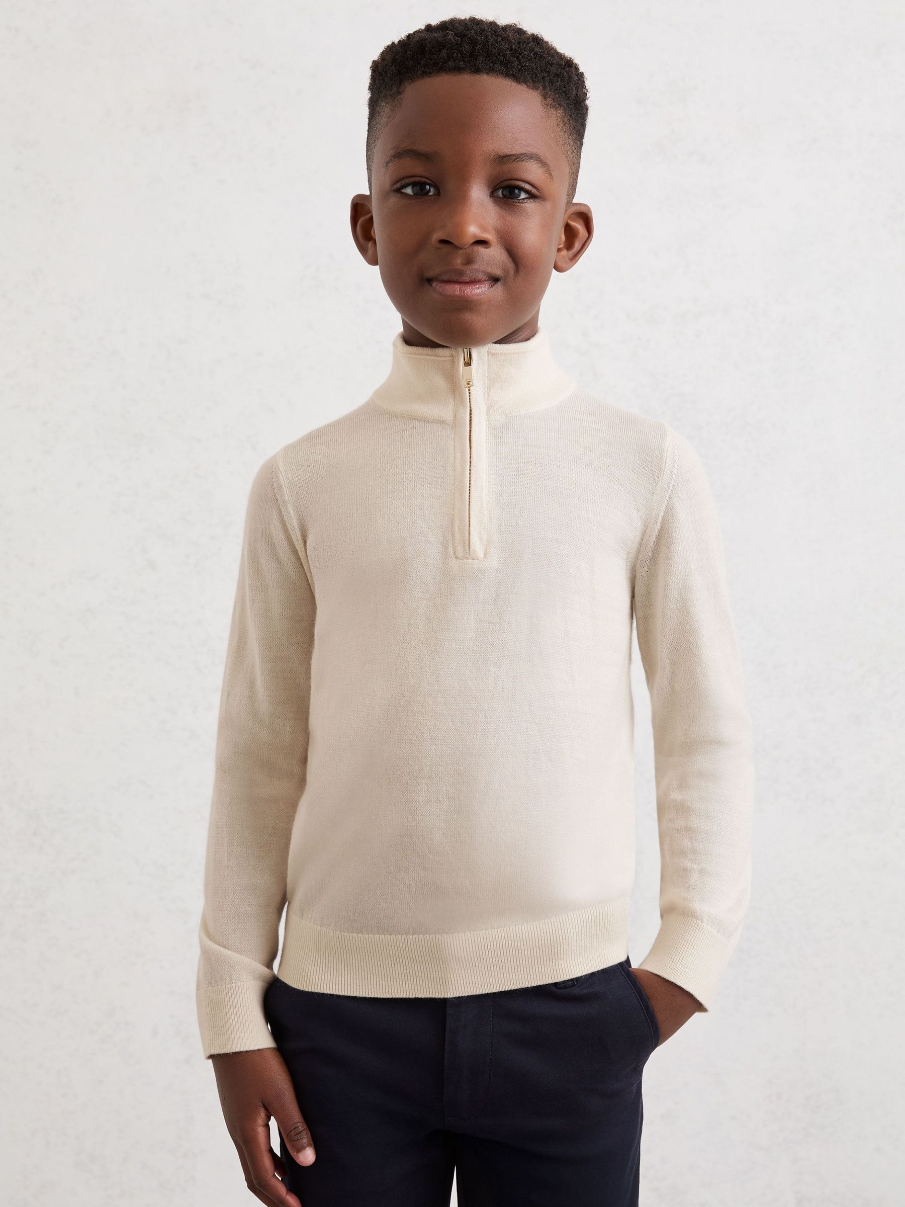 3-9 yrs Merino Wool Half-Zip Funnel Neck Jumper in Snow White (H99984) | £34