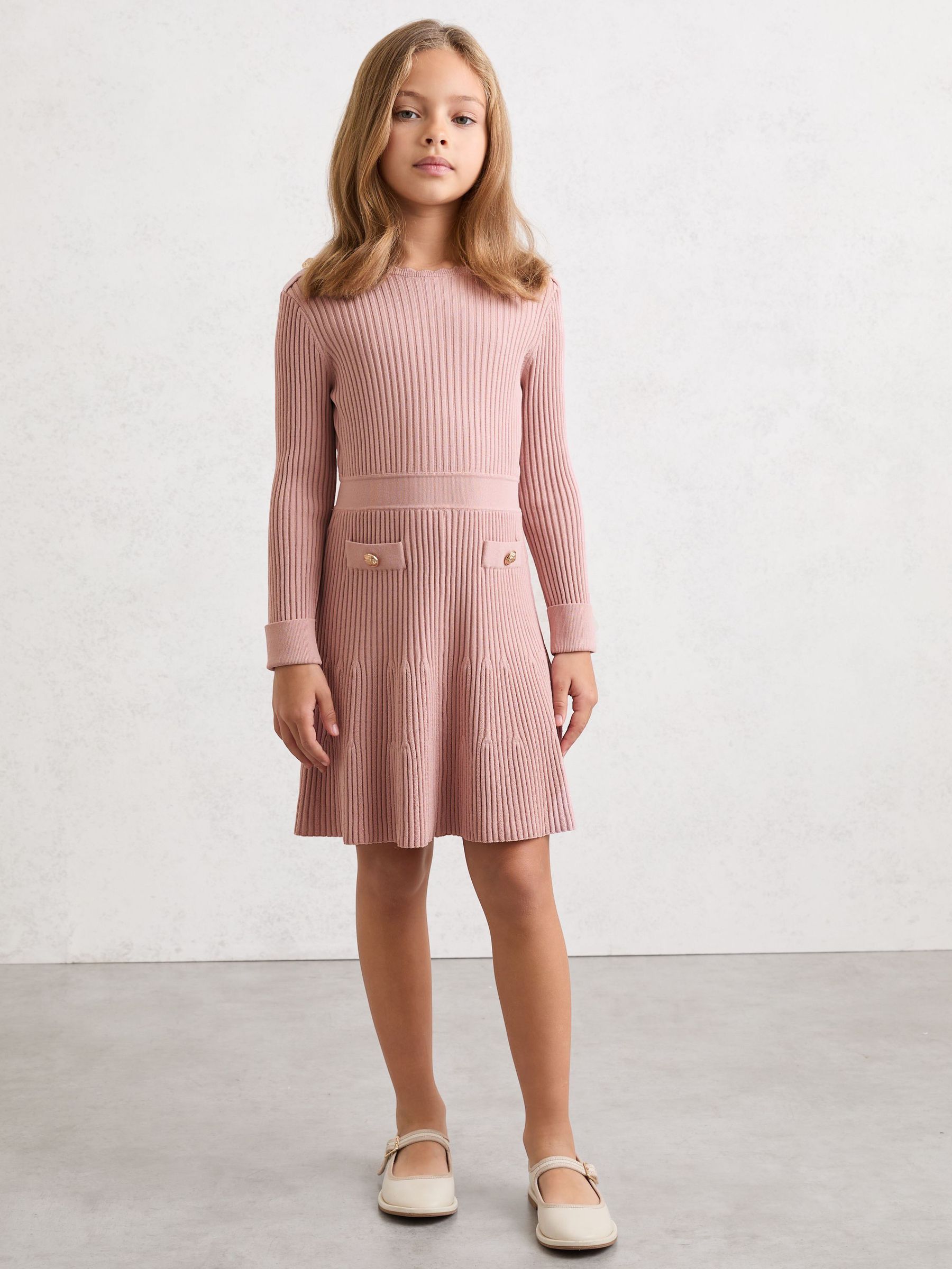 3-9 yrs Rib-Knit Skater Dress in Pink (H99993) | £68