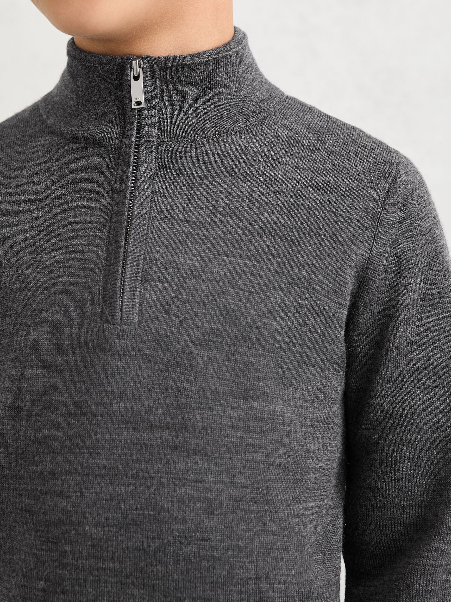 9-13 yrs Merino Wool Half-Zip Funnel Neck Jumper in Derby Grey Melange (H99994) | £38