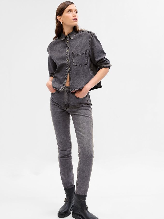 Grey Cropped Faded Denim Shirt (K00991) | £10