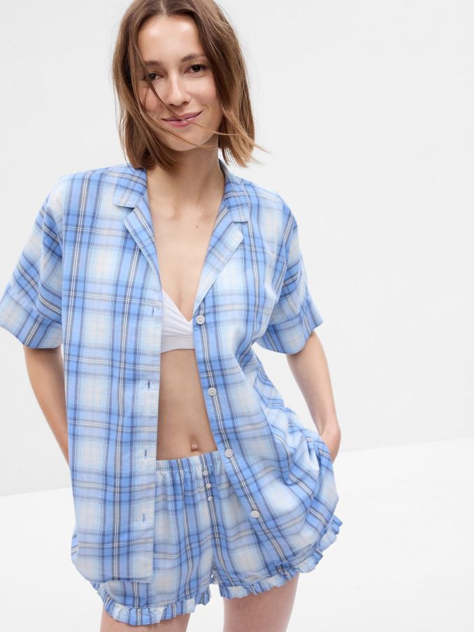 Blue Tartan Soft Pyjama Shirt (K01258) | £12