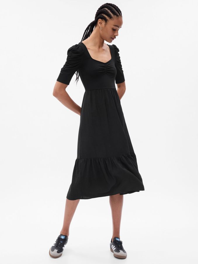 Black Ruched Tiered Midi Dress (K01293) | £8
