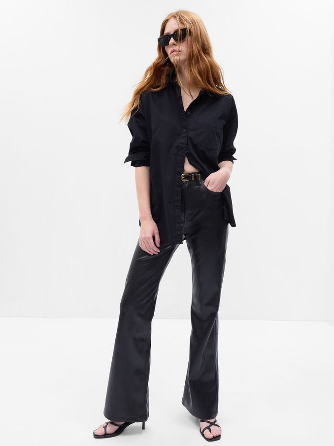Black High Rise 70s Flare Faux Leather Trousers (K01900) | £11