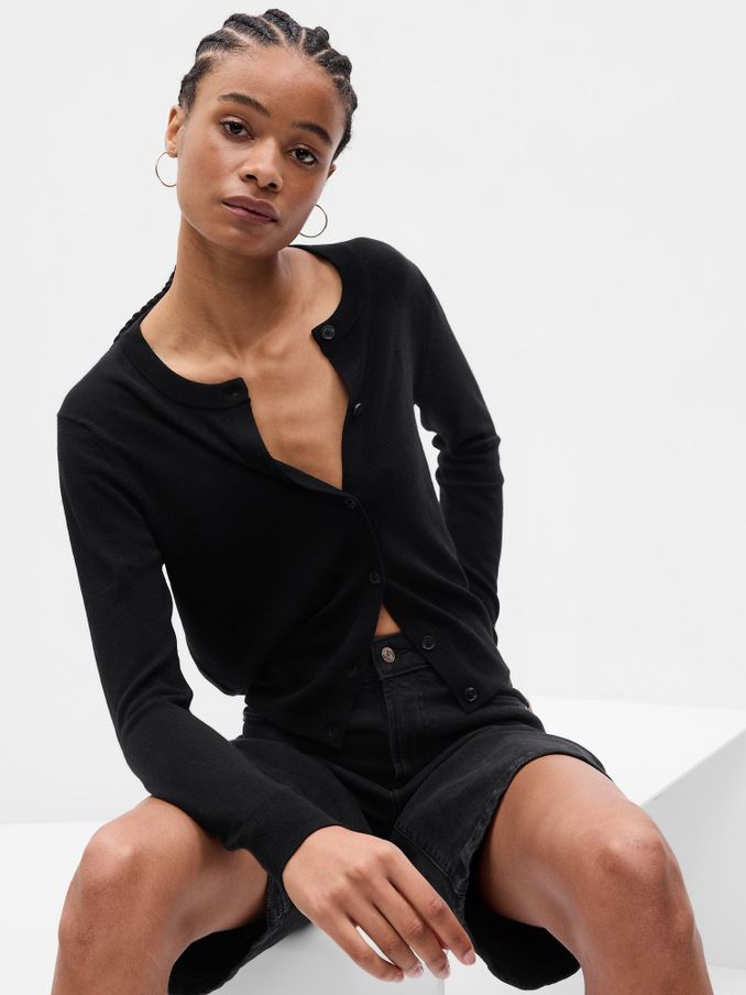 Black Merino Wool Cardigan (K02078) | £24