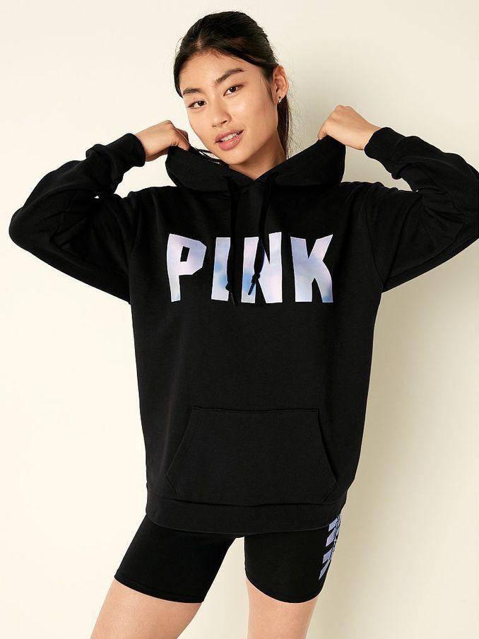 Pure Black Blur Sans Logo Fleece Pullover Campus Hoodie (K02484) | £20