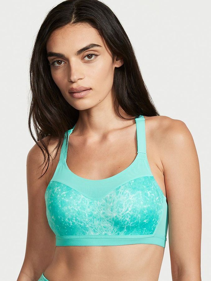 Water Print Blue Smooth Lightly Lined Wired High Impact Sports Bra (K02995) | £15