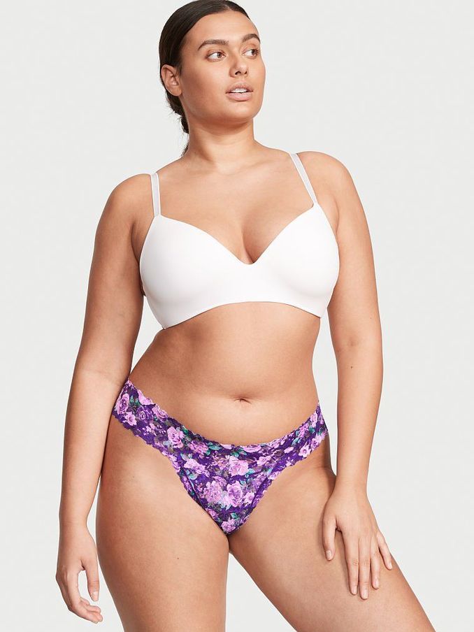 Night Ocean Small Rosey Florals Purple Lace Thong Knickers (K04933) | £6