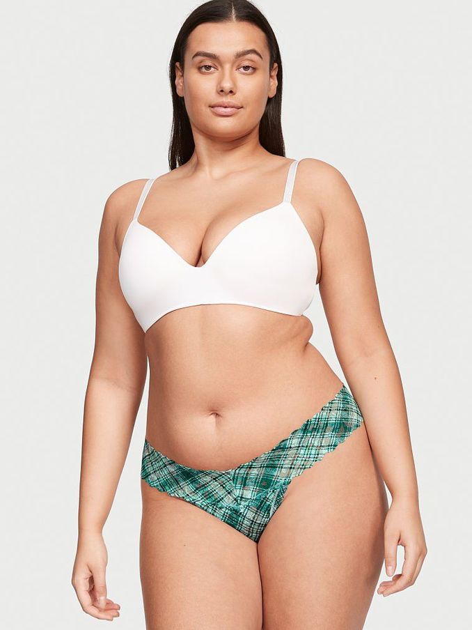 Aqua Crystal Blue Plaid Lace Thong Knickers (K04934) | £3