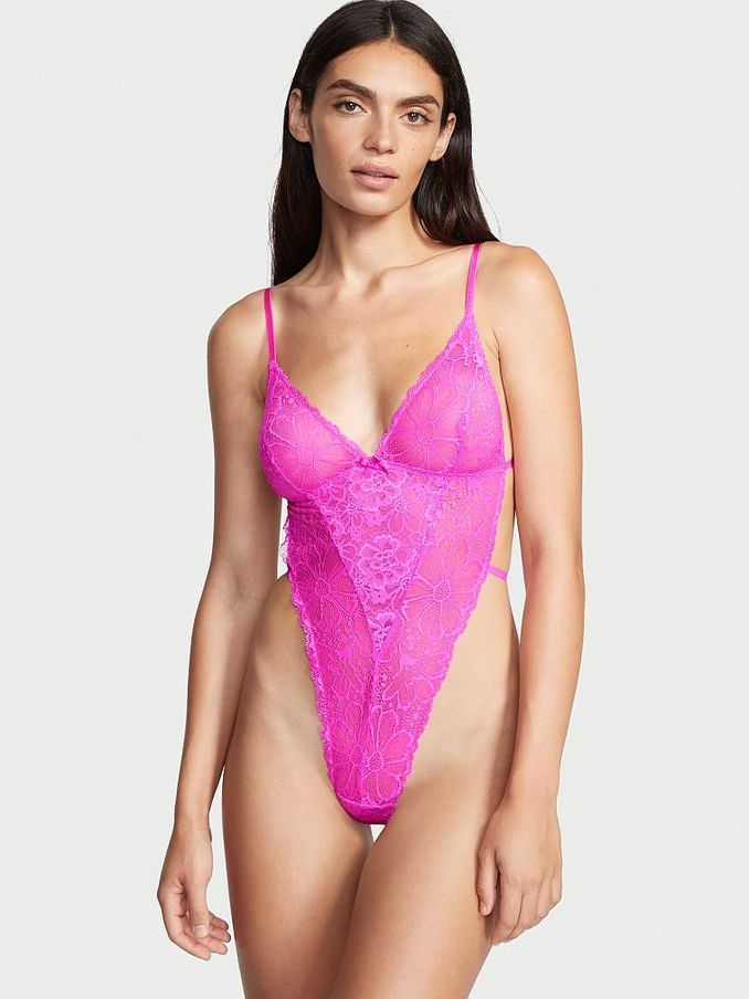 Pink Berry Unlined Lace High Leg Bodysuit (K04979) | £15