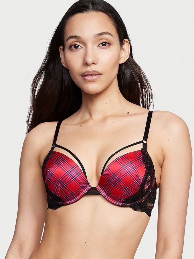 Tartan Red Lace Push Up Bra (K06505) | £20