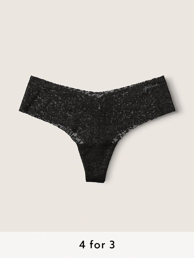 Pure Black Thong Lace No Show Knickers (K07091) | £9