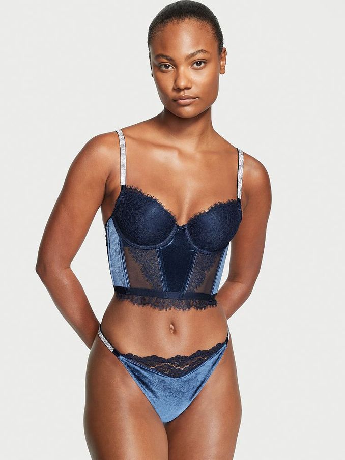 Blue Velvet Lace Shine Strap G String Knickers (K07106) | £5