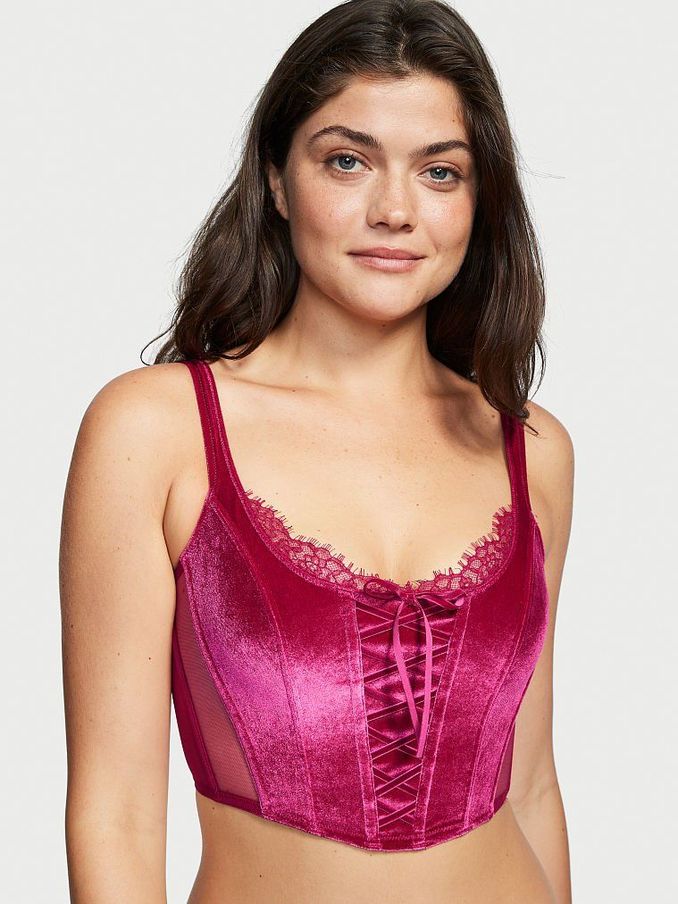 Claret Red Unlined LaceUp Velvet Corset Top (K07162) | £15
