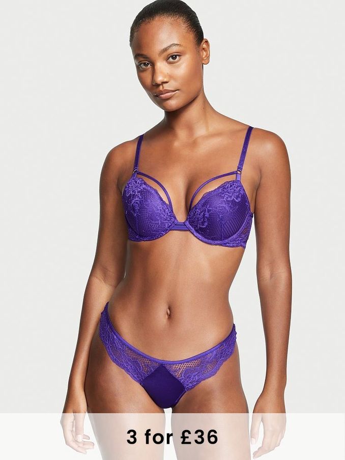 Brilliant Purple Thong Lace Thong Knickers (K07165) | £5