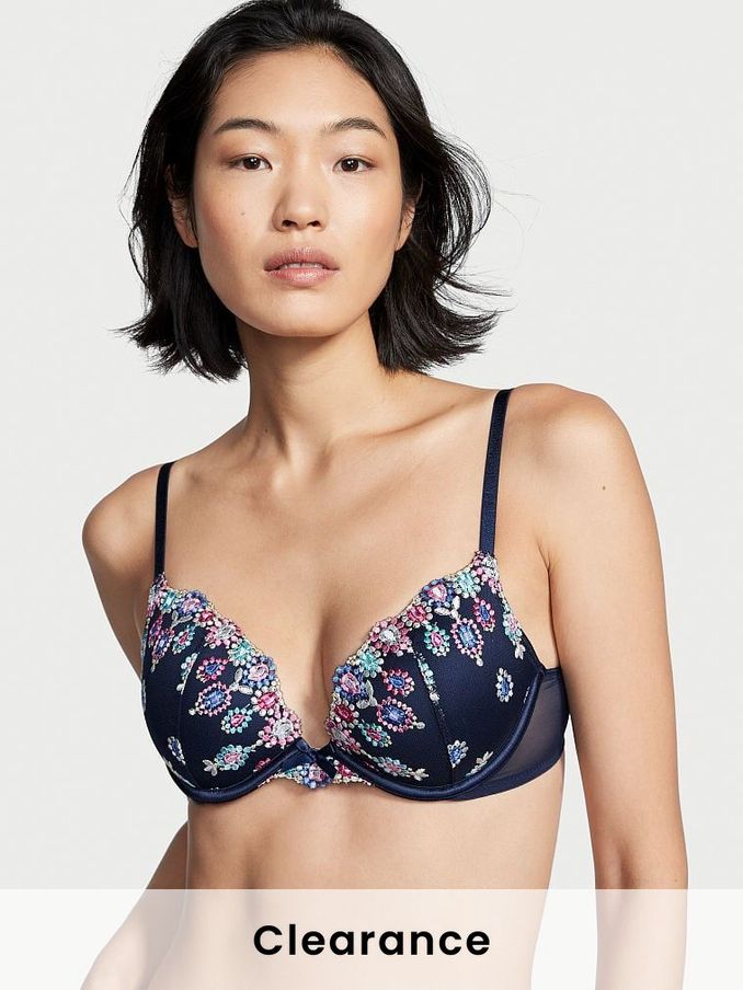 Noir Navy Blue Embroidered Push Up Bra (K07201) | £15