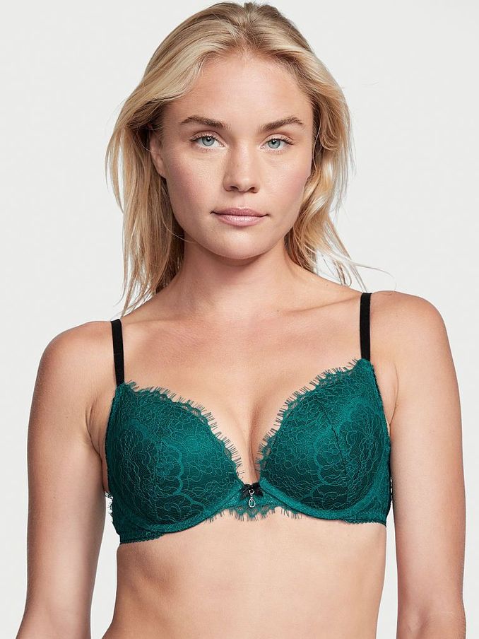 Shaded Spruce Green Lace Plunge Push Up Bra (K08569) | £20