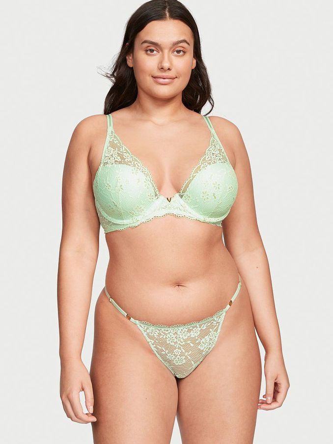 Misty Jade Green Lace Lightly Lined Plunge Half Pad Bra (K08578) | £19