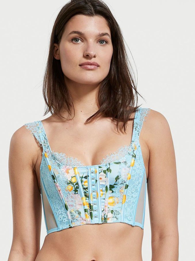 Blue Lace Unlined Corset Bra Top (K08638) | £19