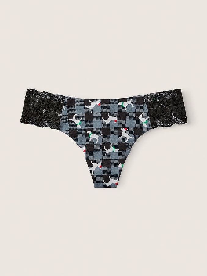 Grey Plaid No Show Thong Knicker (K09770) | £3
