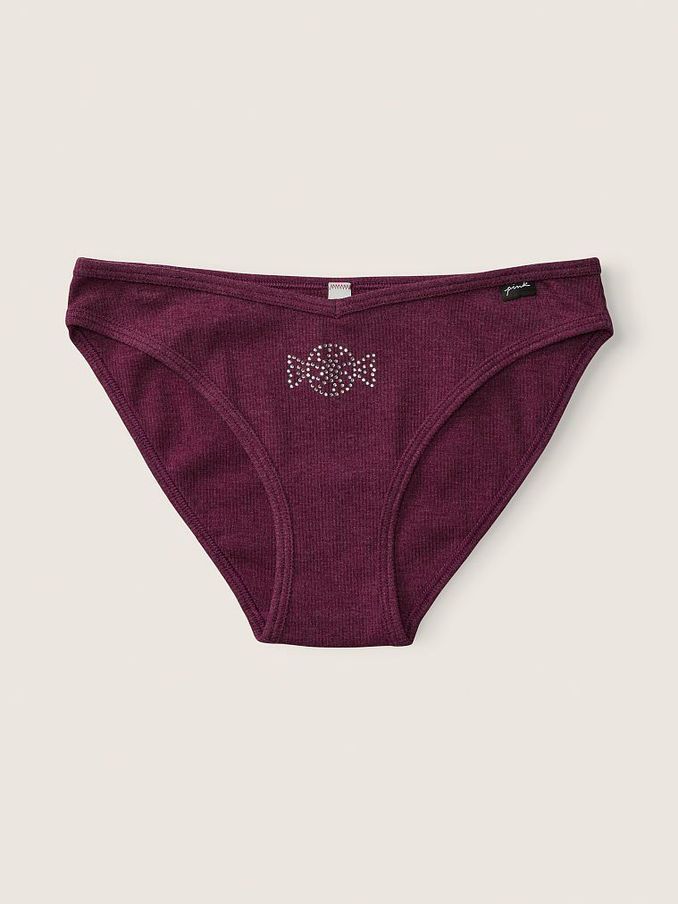 Rich Maroon with Diamante Cotton Bikini Underwear Knickers (K09851) | £3