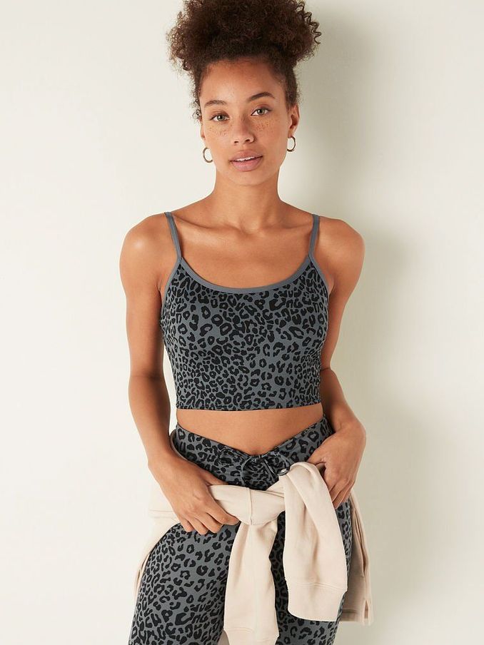 Dark Steel Leopard Grey Ultimate Lightly Lined Sports Crop Top (K09922) | £13