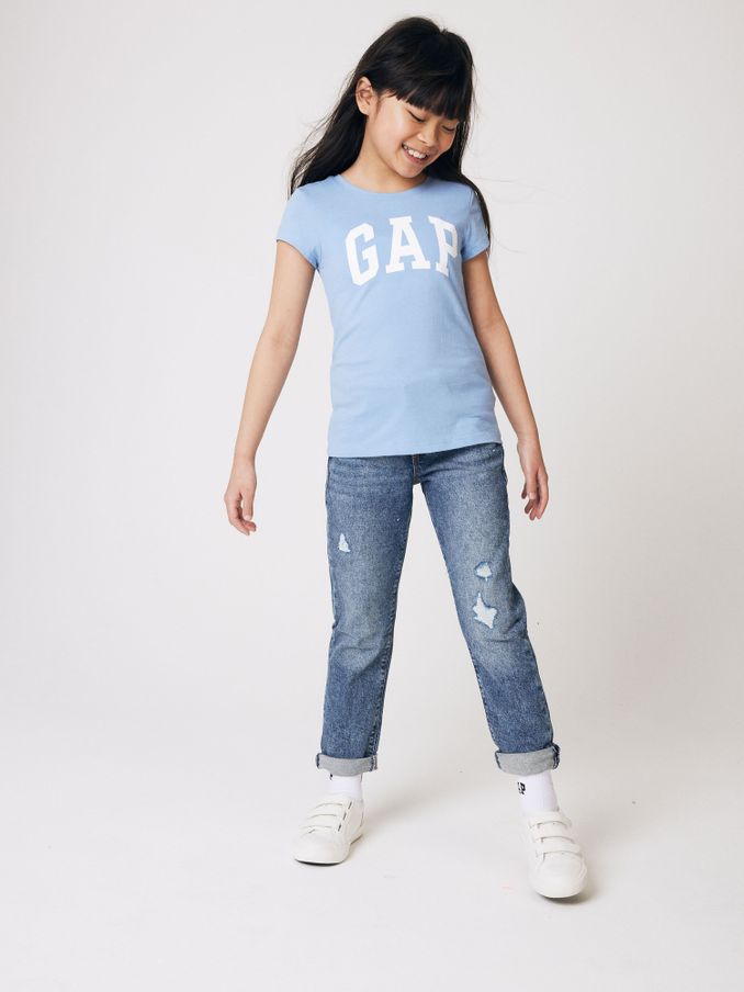 Mid Wash Blue Distressed Girlfriend Jeans (5-16yrs) (K12703) | £30