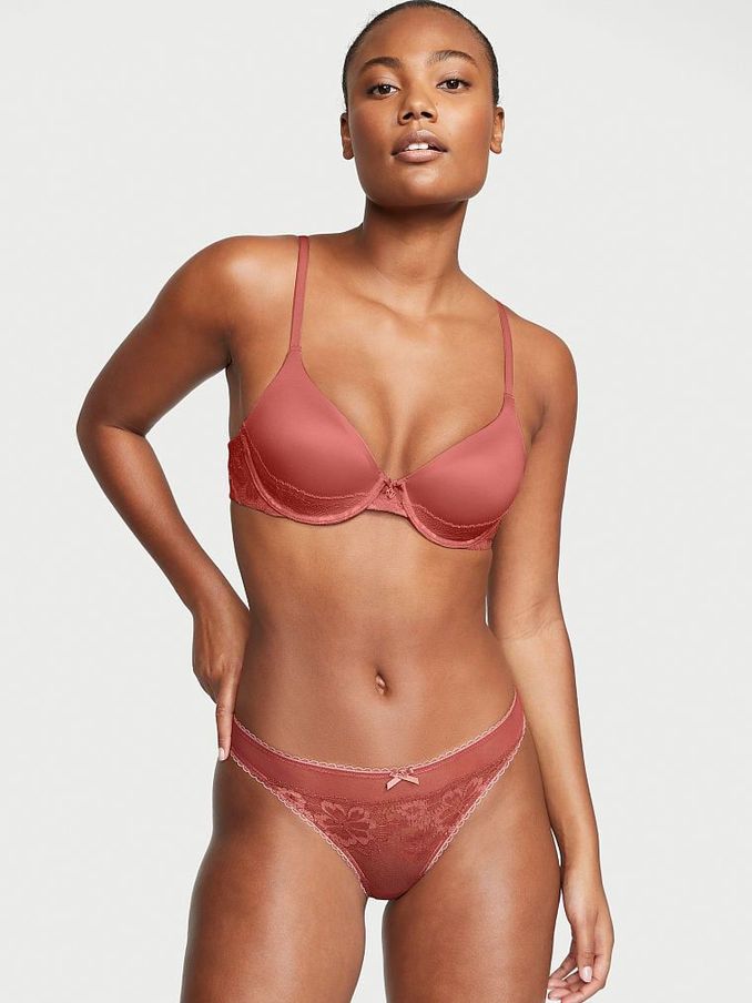 Clay Brown Lace Lace Front Thong Knickers (K17543) | £6