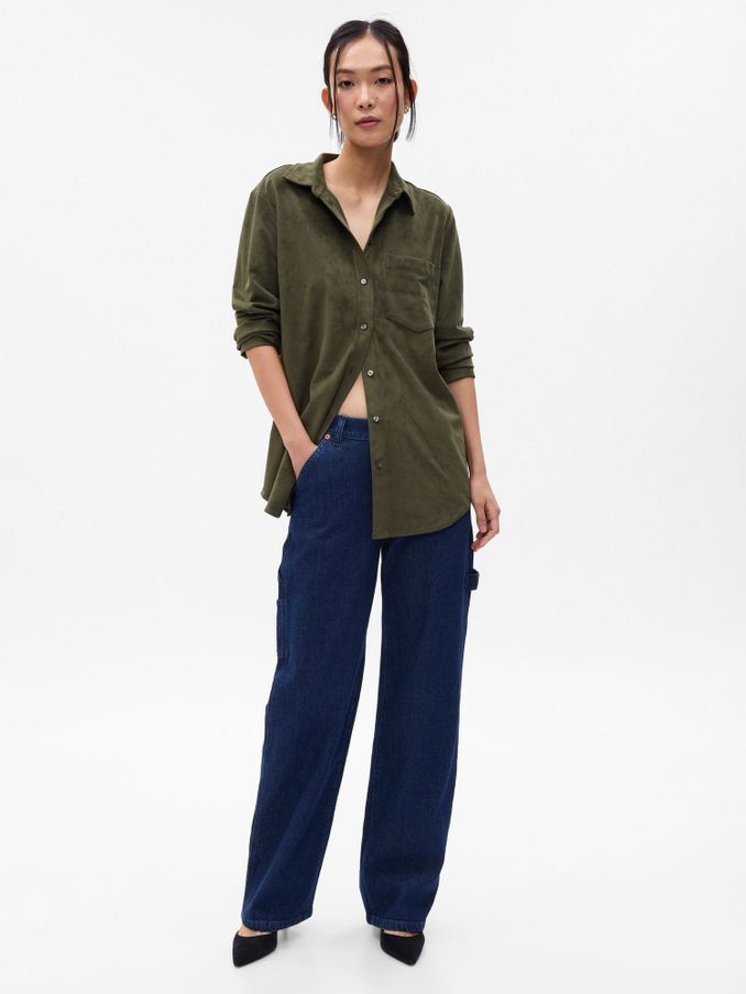 Green Faux Suede Long Sleeve Shirt (K17869) | £24