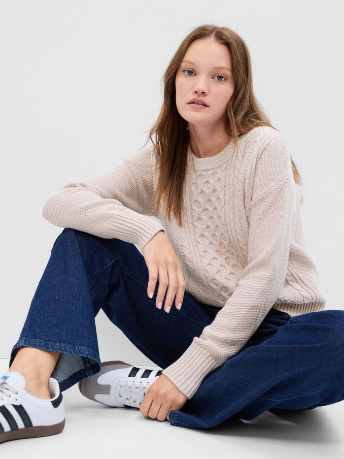 Pink Cable Knit Crew Neck Jumper (K18500) | £22