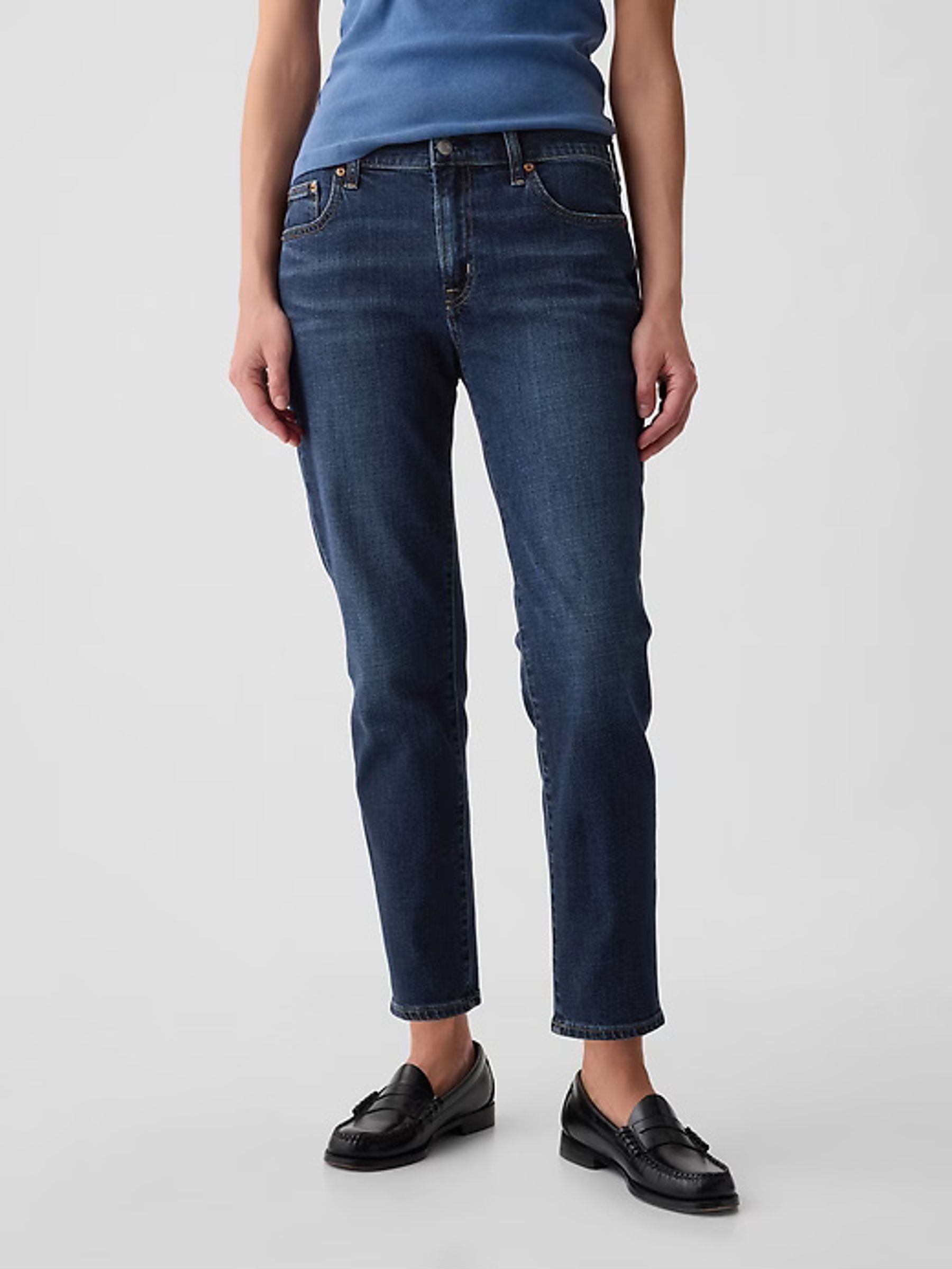 Dark Wash Blue Mid Rise Slim Fit Ankle Length Girlfriend Jeans (K19727) | £60