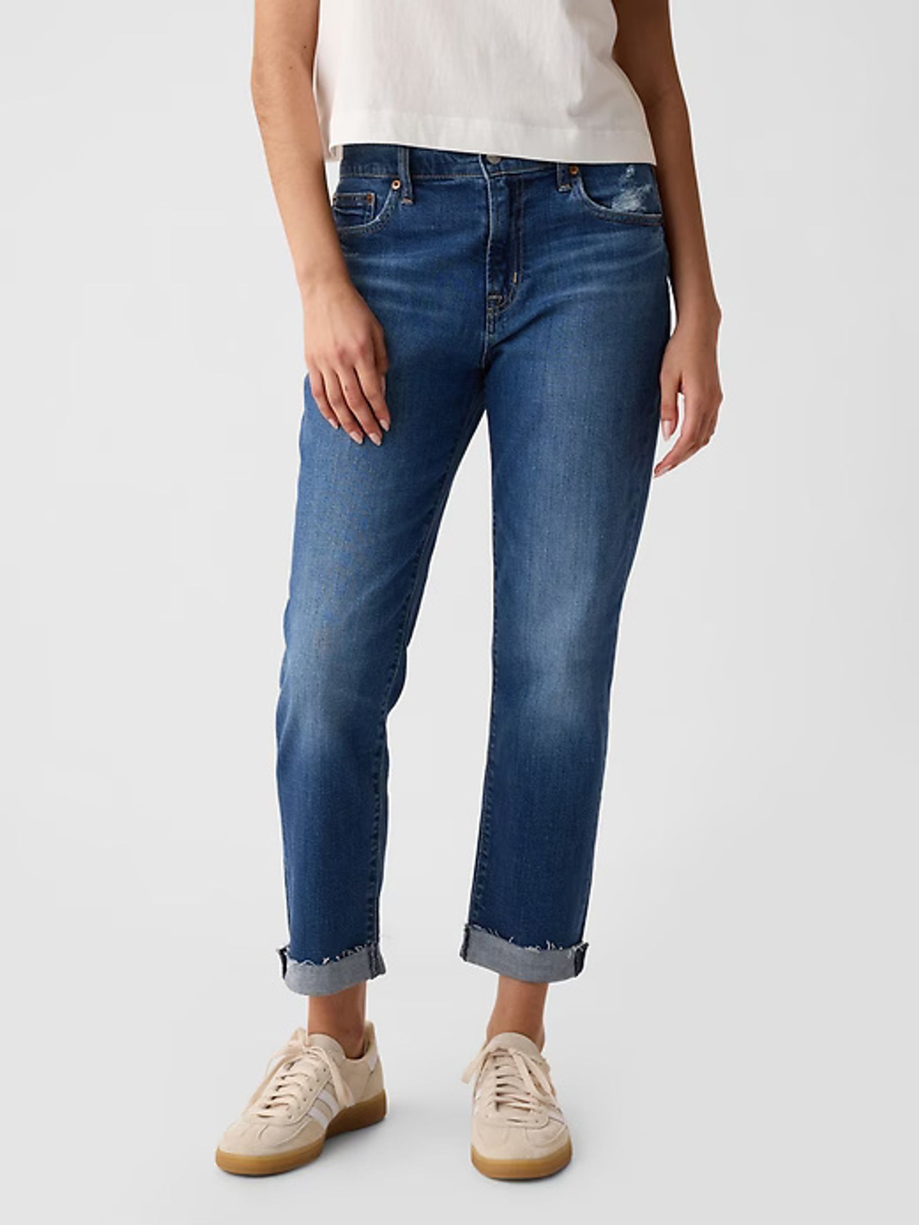 Blue Mid Rise Slim Fit Ankle Length Girlfriend Jeans (K19728) | £60