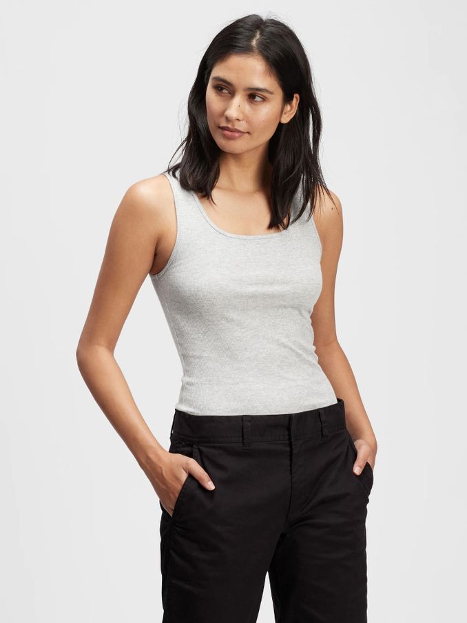 Grey Ribbed Scoop Neck Vest (K21228) | £10