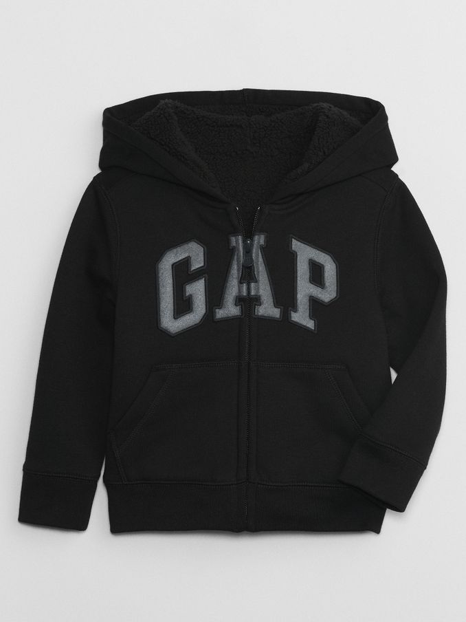 Black Logo Sherpa Zip Long Sleeve Hoodie (12mths-5yrs) (K21261) | £9