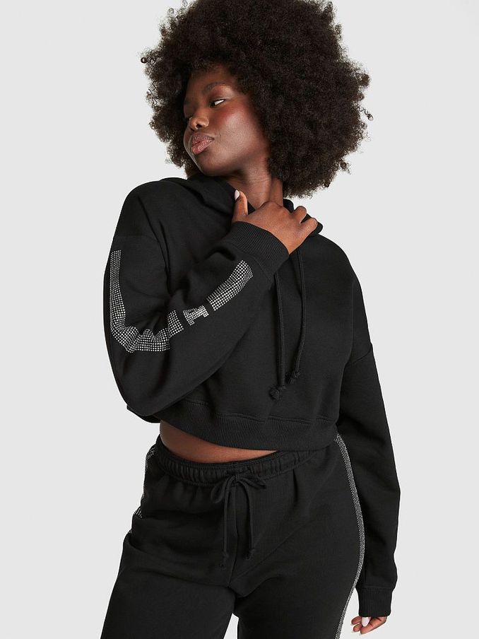 Pure Black Shine Cropped Hoodie (K21426) | £19