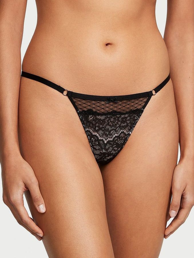 Black Thong Lace Knickers (K22433) | £9
