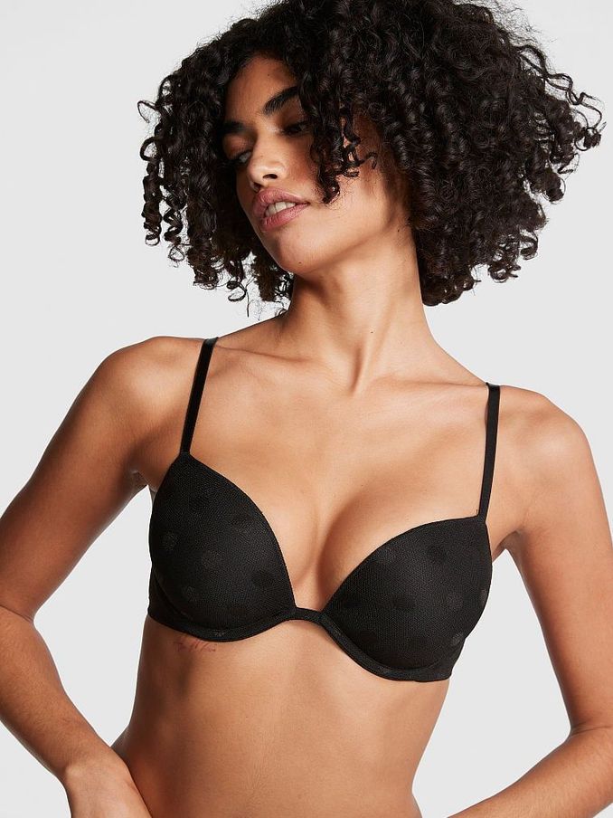 Pure Black Dot Mesh Super Push Up Bra (K22550) | £14