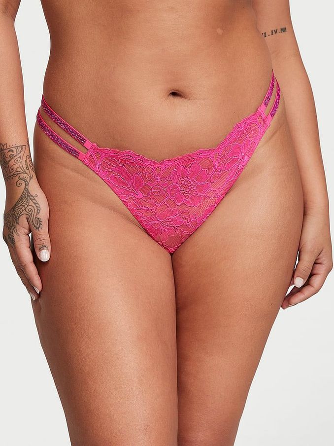 Forever Pink Lace Thong Double Shine Strap Knickers (K22554) | £10