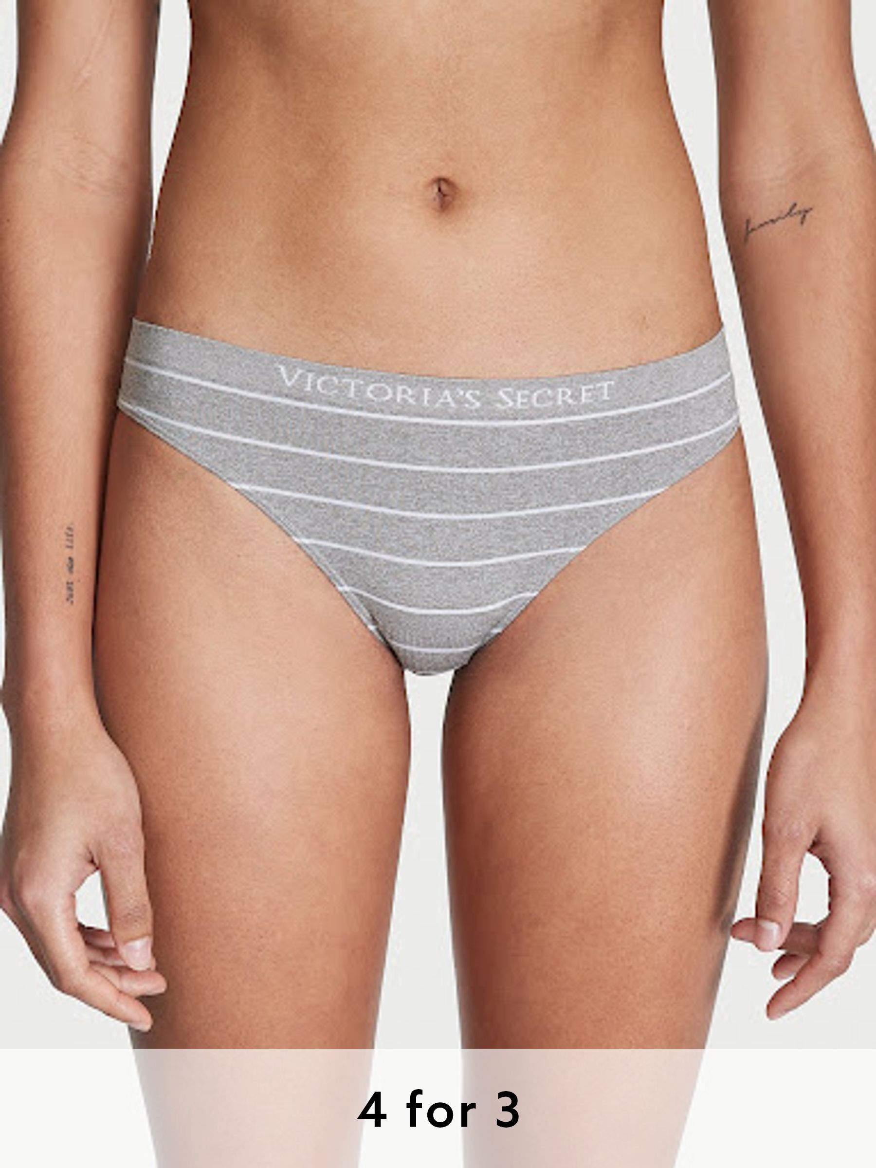 Medium Heather Grey Clean Stripe Printed Thong Knickers (K24697) | £9