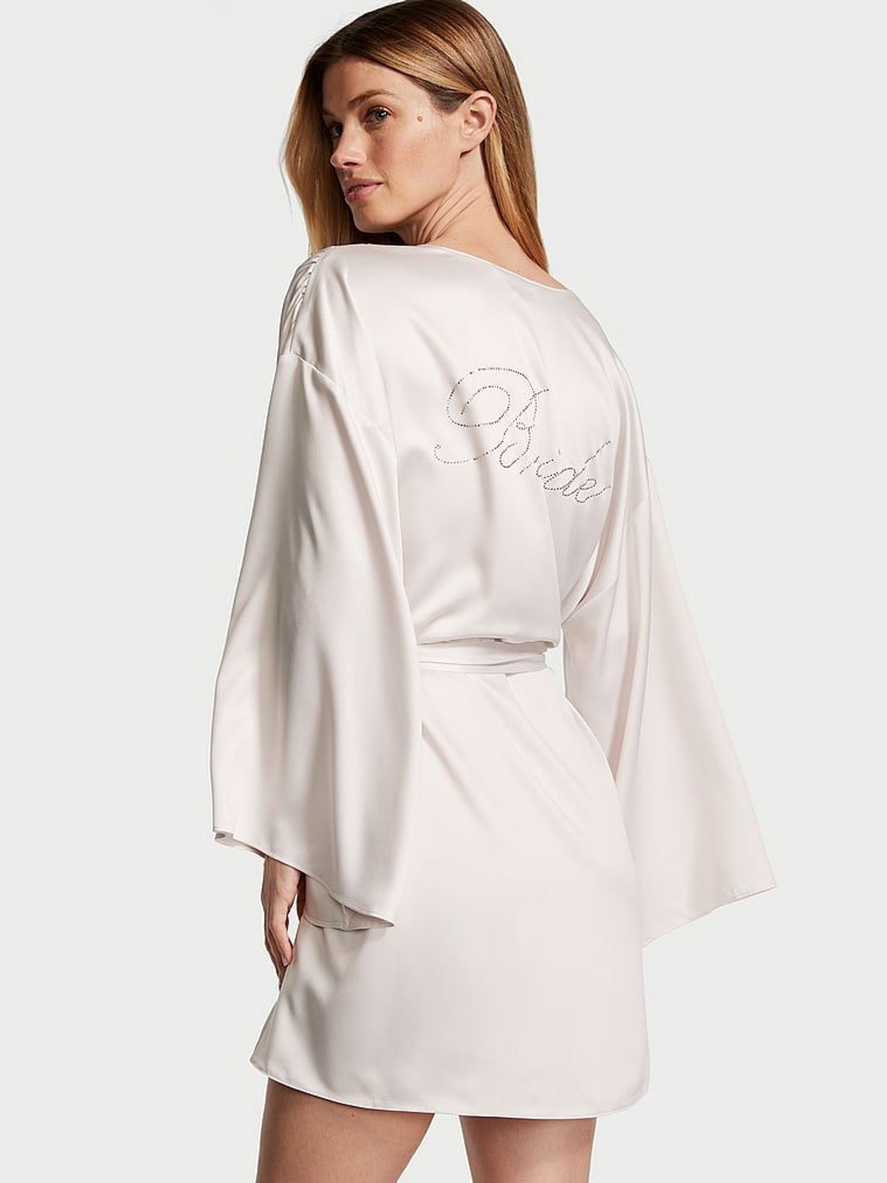 Coconut White Satin Bridal Embellished Dressing Gown (K24726) | £59
