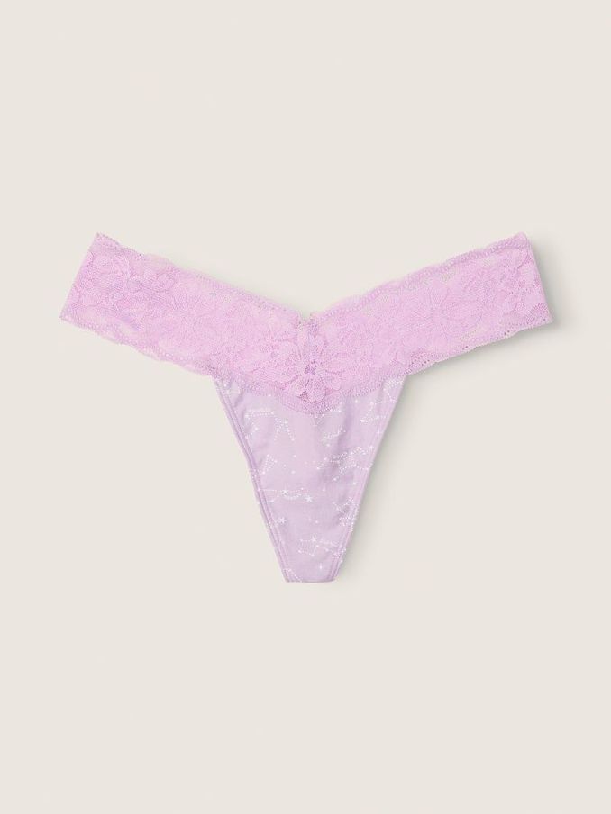 Misty Lilac Constellation Purple Lace Trim Thong Knickers (K25625) | £4