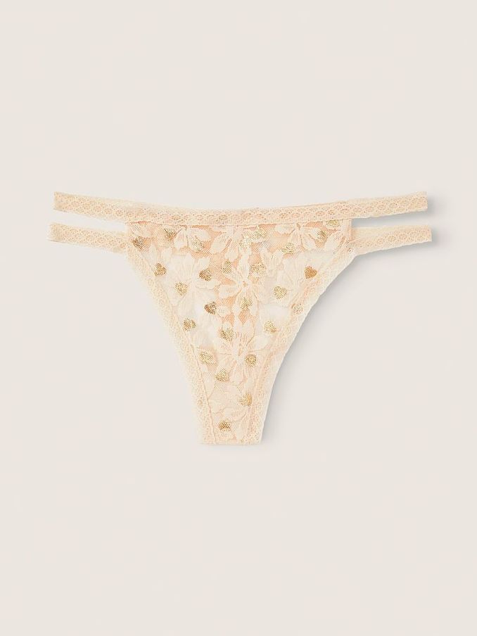 Ivory Shine Hearts Nude Lace Thong Knickers (K25627) | £4