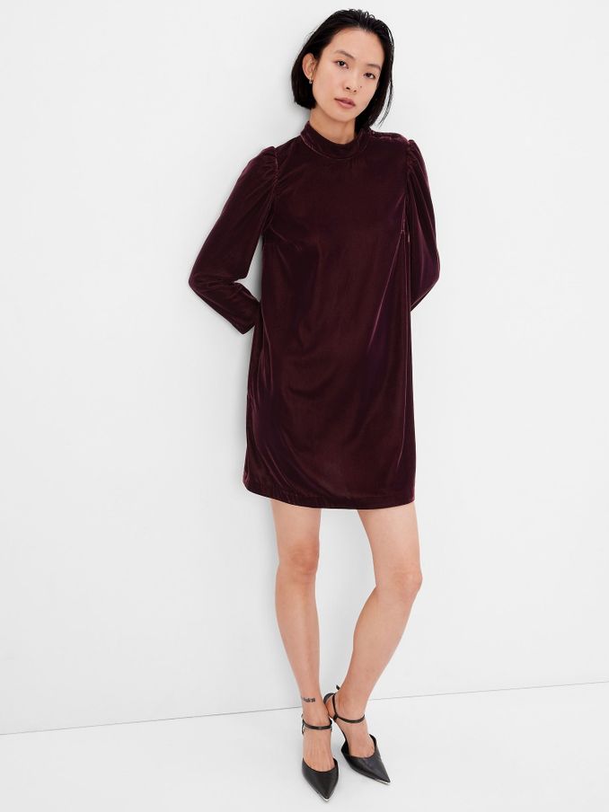 Purple Mock Neck Long Sleeve Mini Dress (K27489) | £8