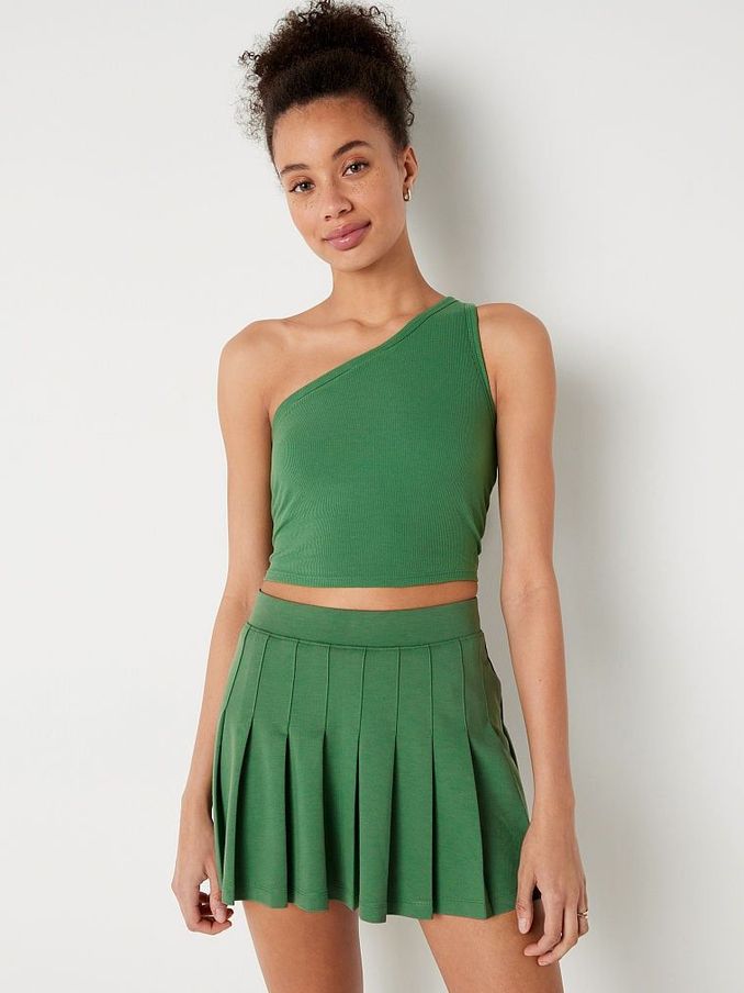 Forest Pine Green Shrunken One Shoulder Shelf Tank (K28534) | £6