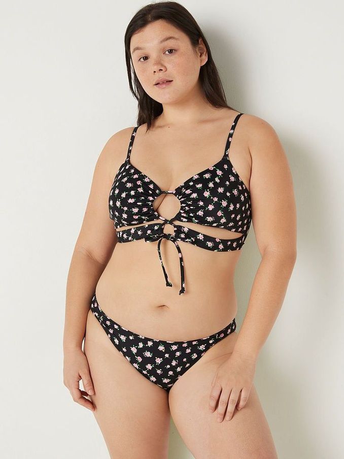 Pure Black Floral Cutout Bikini Top (K28539) | £20