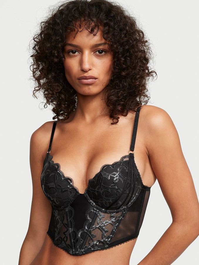 Black Heart Chain Shine Embroidered Corset Bra Top (K30923) | £30