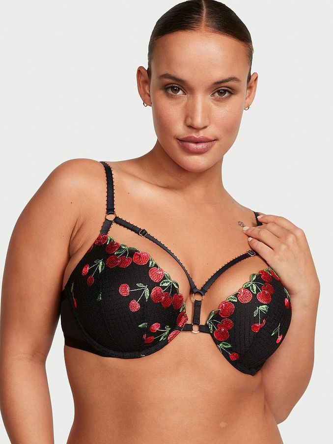 Cherry Black Push Up Embroidered Bra (K30924) | £26