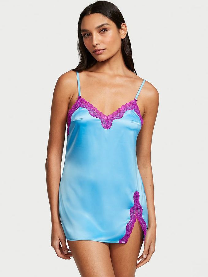 Bikini Blue Satin Slip Dress (K30947) | £19