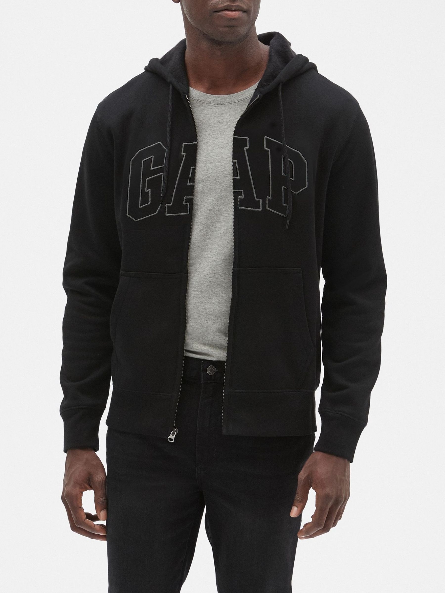 Black Zip Up Arch Logo Hoodie (K30984) | £40