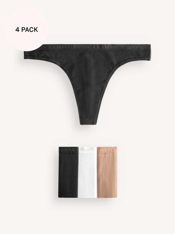 Black/White/Nude Thong Logo 4 Pack Knickers (K31564) | £20